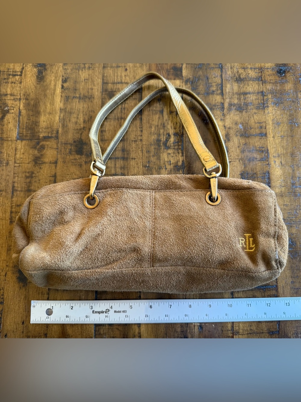 Ralph Lauren Brown Suede Shoulder Bag with Gold Handles - Picture 5 of 15